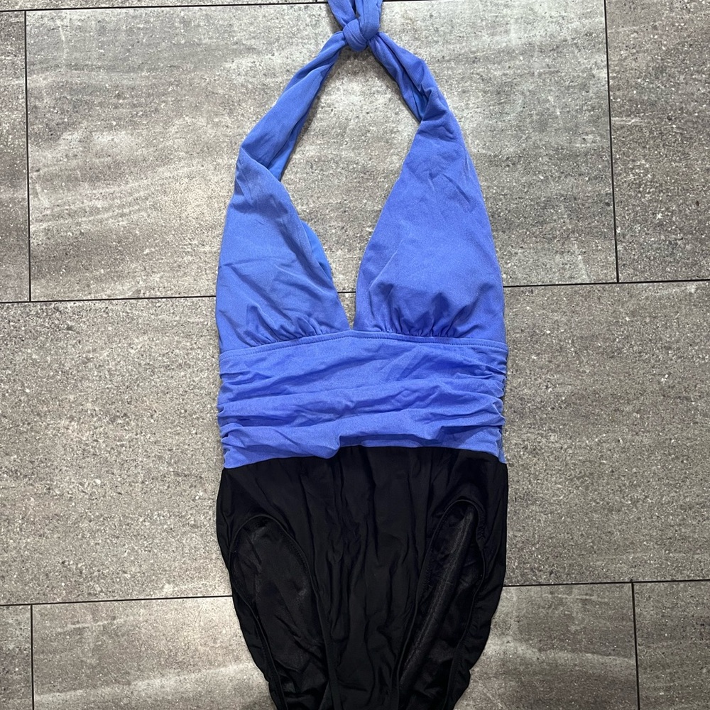 Vintage Woman’s Blue & Black Halter Swimsuit